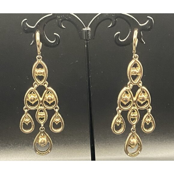 Givenchy Chandelier Earrings Gold Tone Champagne Crystal Pageant Prom Bridal 3" - Picture 4 of 8
